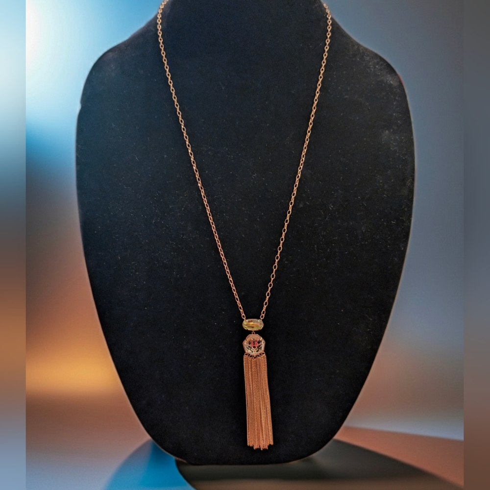 Kendra Scott Tae Long Pendant Necklace Rose Gold Dichroic Glass NWT
